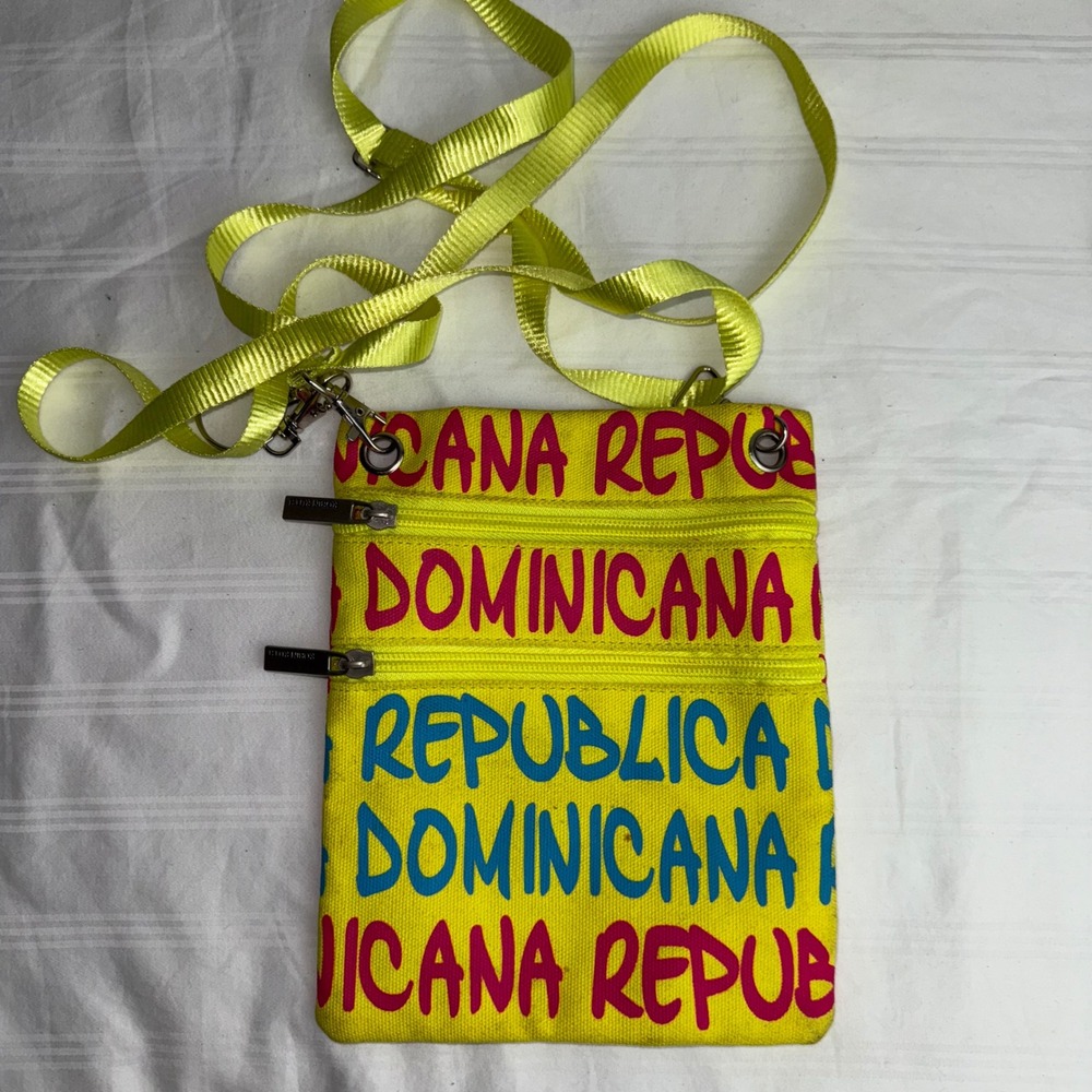 Dominican Republic Crossbody Bag Travel Purse Yellow Pink Blue